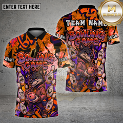 Maxcorners Bowling Shirt Cartoon Wolf vs Angry Pins Multioptions Personalized Name, Team Name Unisex 3D Shirt (4 Colors)
