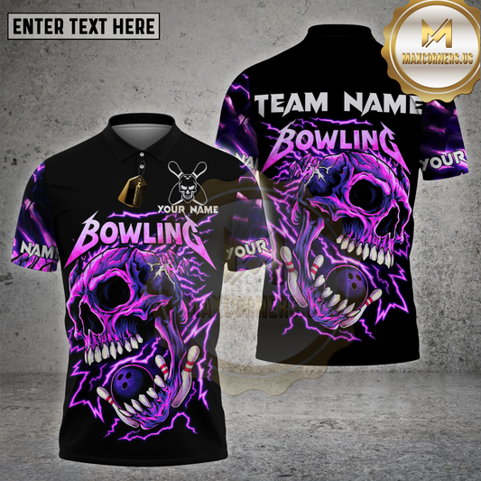 Maxcorners Bowling Shirt Grim Reaper Skull Storm Multioptions Personalized Name, Team Name Unisex 3D Shirt (4 Colors)