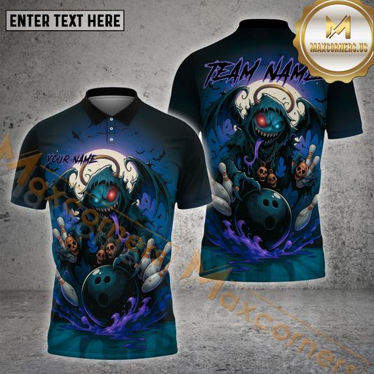 Maxcorners Bowling Shirt Dark Demon Horror Style Multicolor Options Personalized Name, Team Name 3D Shirt (4 Colors)