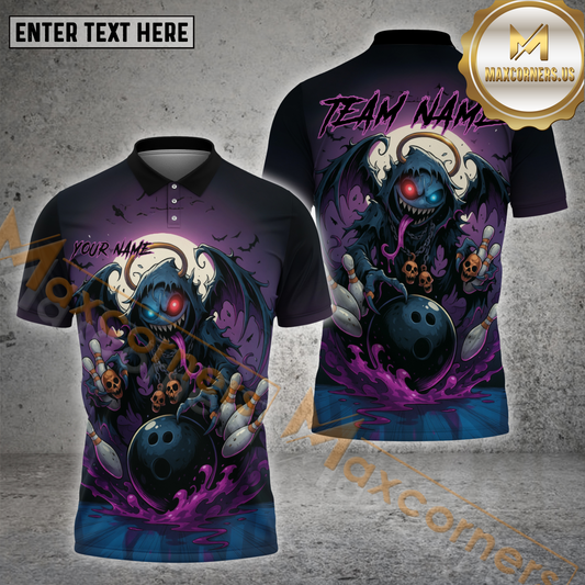 Maxcorners Bowling Shirt Dark Demon Horror Style Multicolor Options Personalized Name, Team Name 3D Shirt (4 Colors)