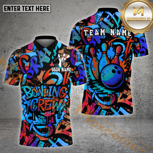 Maxcorners Bowling Shirt Neon Graffiti Splash Multicolor Options Personalized Name, Team Name 3D Shirt (4 Colors)