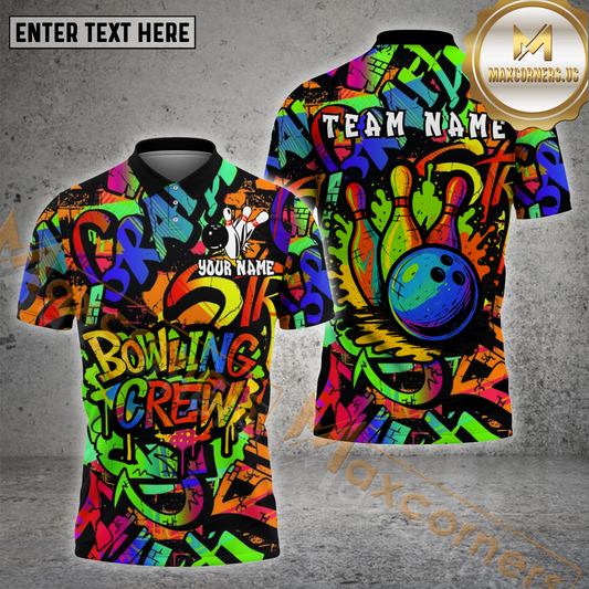 Maxcorners Bowling Shirt Neon Graffiti Splash Multicolor Options Personalized Name, Team Name 3D Shirt (4 Colors)