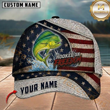 Maxcorners Patriotic American Flag Hooked On Freedom Customized Name Fishing Cap