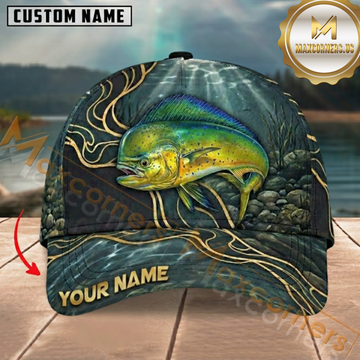 Maxcorners Golden Stream Flow Custom Name Fishing Cap