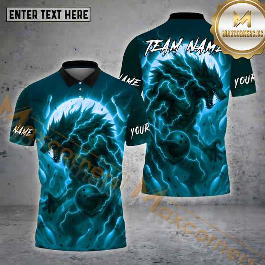 Maxcorners Bowling Wolf Thunder Strike Multicolor Options Personalized Name, Team Name 3D Shirt (4 Colors)