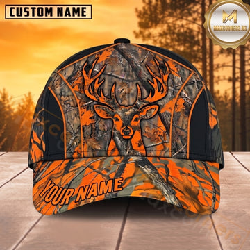 Maxcorners Deer Hunting Whitetail Buck Black Orange Graphic Customized Name 3D Cap