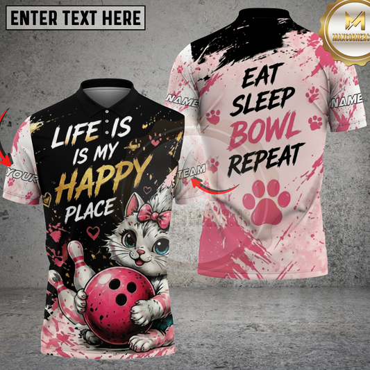 Maxcorners Bowling Shirt Cute Kitten Bowler Design Multicolor Options Personalized Name, Team Name 3D Shirt