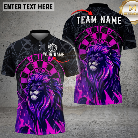 Maxcorners Dart Lion Neon Flame Artwork Multicolor Options Personalized Name, Team Name 3D Shirt (4 Colors)