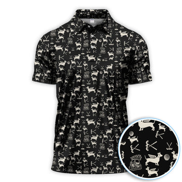 Maxcorners Funny Xmas Dog Pattern Polos, Golf Shirt For Golfers And Pet Lovers, Christmas Golf Shirt For Men