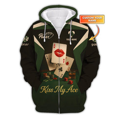 Maxcorners Kiss My Ace Poker Shirt, Funny Poker Polos, Personalized Name Poker ShirtsLM1009