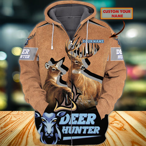 Maxcorners Custom Name Hunting Deer Leather Pattern Style 2 Shirt 3D All Over Printed Clothes