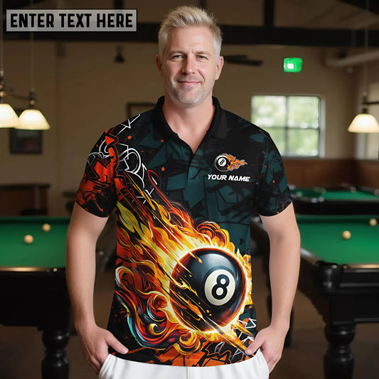 Maxcorners Billiard Fire 8 Ball Flame Multicolor Options Personalized Name, Team Name 3D Shirts (4 Colors)