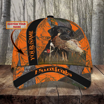 Maxcorners 3D All Over Print Baseball Cap Custom Name Hunting Duck Dog On Orange Camo Pattern Cap LM0402