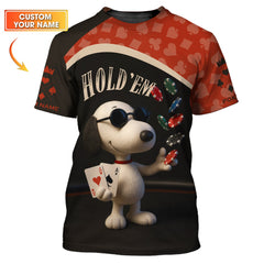 Maxcorners Hold Em Snoopy Custom Name Poker Shirt - Funny Chip Tee - Casino Gift for PlayersLM1009