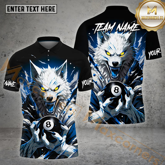 Maxcorners 8 Ball Wolf Billiard Jersey Multicolor Options Personalized Name, Team Name 3D Shirt (4 Colors)