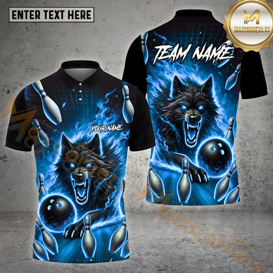 Maxcorners Fire Bowling & Pins Wolf Bowling Jersey Multicolor Options Personalized Name, Team Name 3D Shirt (4 Colors)