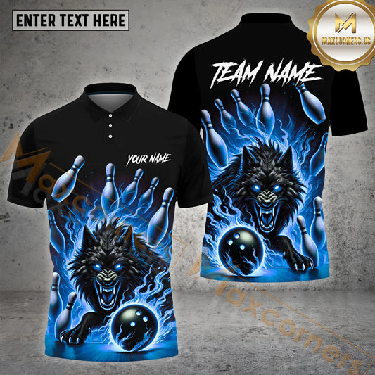 Maxcorners Bowling & Pins Flame Wolf Bowling Jersey Multicolor Options Personalized Name, Team Name 3D Shirt (4 Colors)