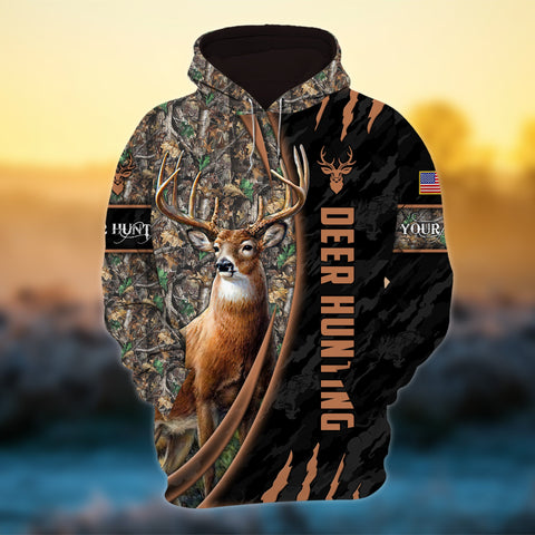 Maxcorners Custom Name Smoke Pattern Deer Hunting Shirt 3D All Over Printed Multicolored Clothes