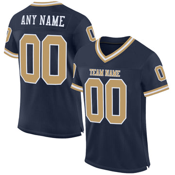 Maxcorners Custom Navy Old Gold-White Mesh Authentic Throwback Football Jersey LM2605