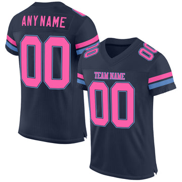 Maxcorners Custom Navy Pink-Light Blue Mesh Authentic Football Jersey LM2605