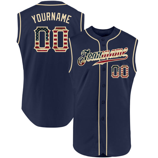 Maxcorners Custom Olive Vintage USA Flag-Cream Premium Sleeveless Salute To Service Baseball Jersey LM0210