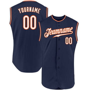 Maxcorners Custom Navy White-Orange Authentic Sleeveless Baseball Jersey LM2605