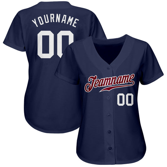 Maxcorners Custom Navy White-Maroon Authentic Baseball Jersey LM2605