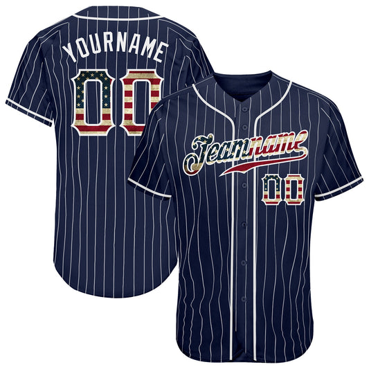 Maxcorners Custom White Vintage USA Flag-Black Premium Baseball Jersey LM0210