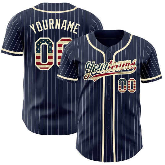 Maxcorners Custom Powder Blue Vintage USA Flag-Cream Premium Baseball Jersey LM0210