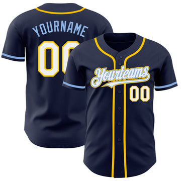 Maxcorners Custom Navy White Yellow-Light Blue Authentic Baseball Jersey LM2605