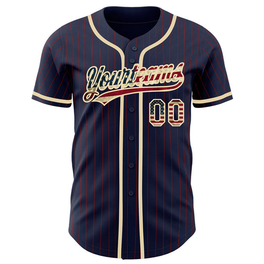 Maxcorners Custom Olive City Cream Pinstripe Vintage USA Flag Premium Salute To Service Baseball Jersey LM0210