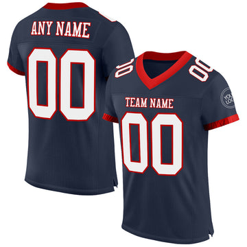 Maxcorners Custom Navy White-Red Mesh Authentic Classic Football Jersey LM2605