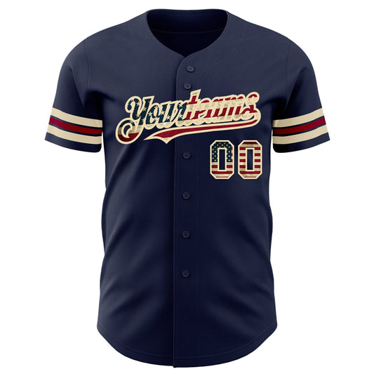 Maxcorners Custom Olive Vintage USA Flag Cream-Crimson Premium Salute To Service Baseball Jersey LM0210