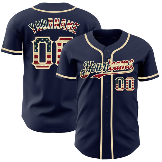 Maxcorners Custom Navy Vintage USA Flag-Cream Premium Sleeveless Baseball Jersey5 LM0210