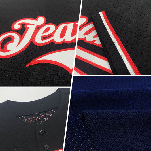 Maxcorners Custom Navy Red-White Mesh Authentic Throwback Baseball Jersey LM2605