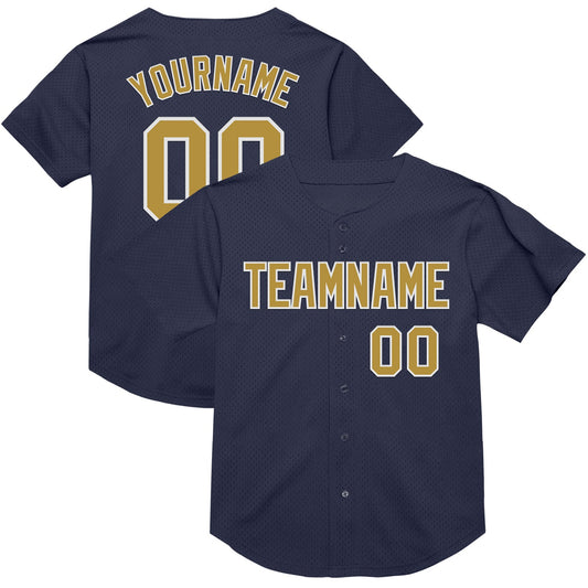 Maxcorners Custom Navy Old Gold-White Mesh Authentic Throwback Baseball Jersey LM2605