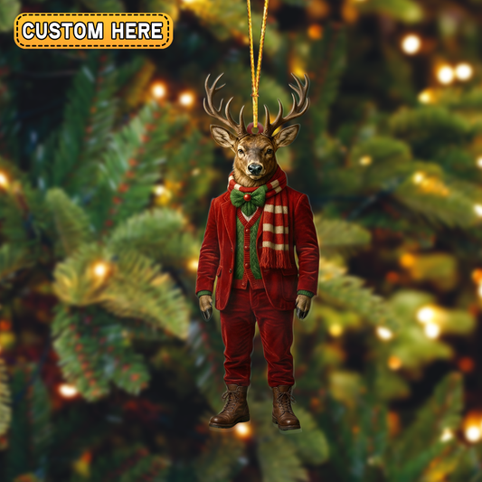 Maxcorners Elegant Dressed-Up Deer Ornament And Keychain Custom Gift For Hunters 2D Flat