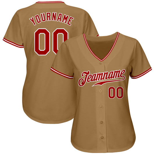Maxcorners Custom Old Gold Red-White Authentic Baseball Jersey LM2605
