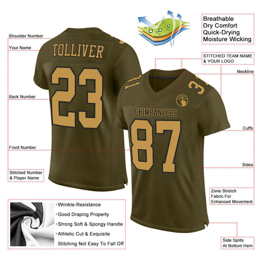 Maxcorners Custom Olive Old Gold-Black Mesh Authentic Salute To Service Football Jersey LM2605