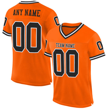Maxcorners Custom Orange Black-White Mesh Authentic Throwback Football Jersey LM2605