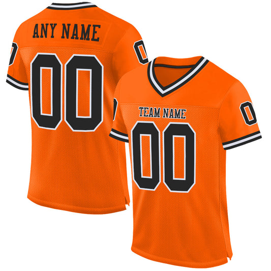 Maxcorners Custom Orange Black-White Mesh Authentic Throwback Football Jersey LM2605
