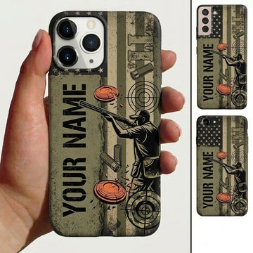 Maxcorners Trap Shooting American Flag Shooter Silhouette PULL Clay Target Personalized Phone Case