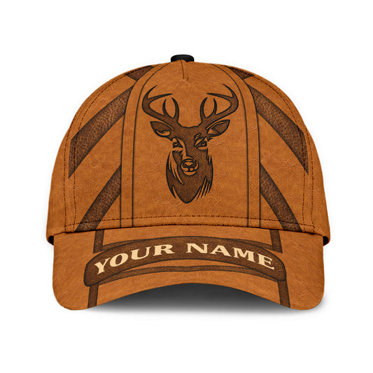 Maxcorners Custom Deer Hunting Classic Cap Hat Brown Leather Pattern Cap Hat LM0402