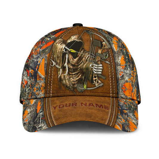Maxcorners Custom Bow Hunting Classic Cap Orange Leather Camo Pattern Baseball Hunting Cap Hat LM0402