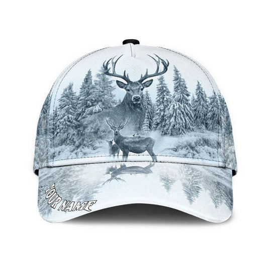 Maxcorners Personalized Name White Deer Hunting Classic Cap Hat, Hunting Cap Hat 3D Full Print LM0402