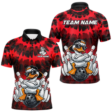 Custom Red Funny Duck Bowling Jersey for Men Bowling Uniform Polo & 1/4 Zip Bowling Team Shirts LM1203