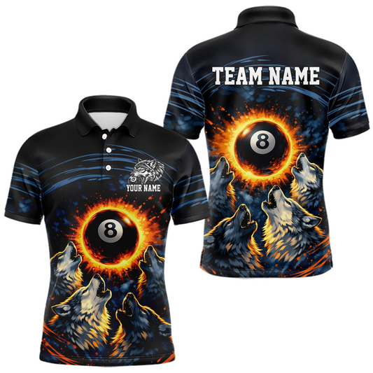Maxcorners Personalized Funny Wolf 8 Ball Pool Men Billiard Polo & 1/4 Zip, Billiard Shirt, Billiard Team Jerseys LM2602