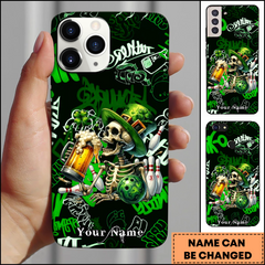 Maxcorners Bowling Phonecase Skeleton Leprechaun Beer Graffiti Green Personalized Name 3D Phone Case