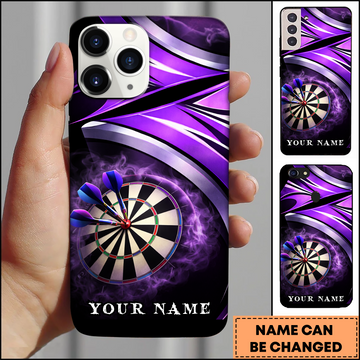 Maxcorners Darts Phonecase Purple Smoke Energy Swirl Bullseye Personalized Name 3D Phone Case