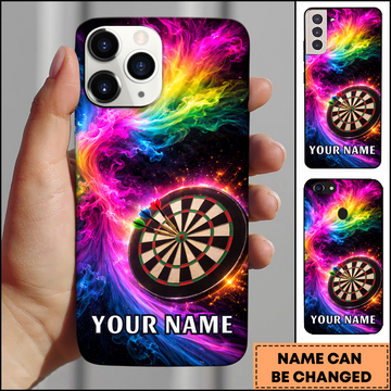 Maxcorners Darts Phonecase Rainbow Smoke Neon Dartboard Personalized Name 3D Phone Case